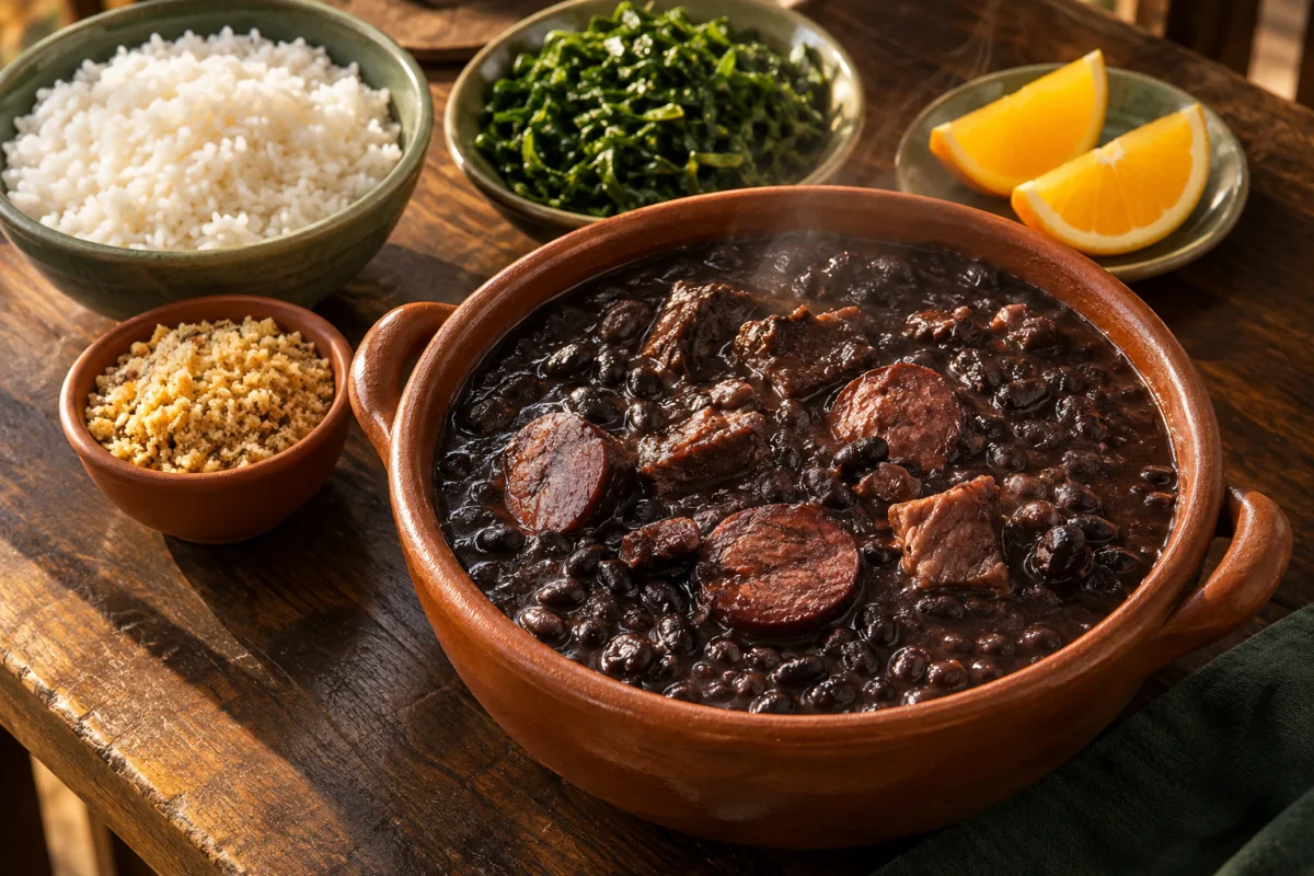 Imagem ilustrativa de feijoada com acompanhamentos